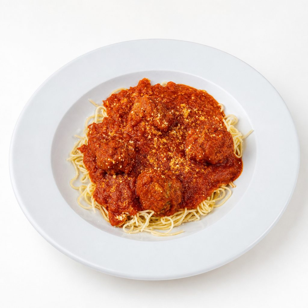 Spaghetti with Meatballs or Meat Sauce.
